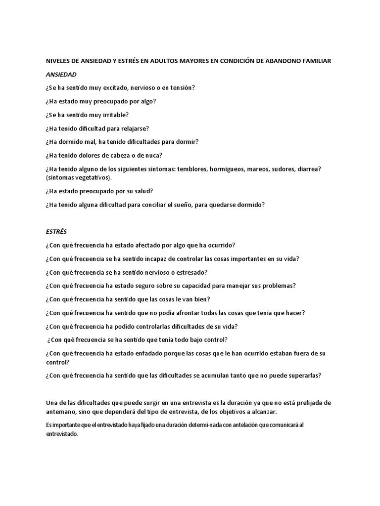 Ansiedad y Estrés en Mayores Abandonados | PDF