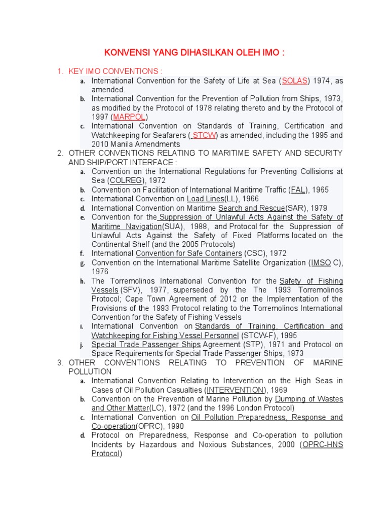 Key IMO Conventions for Maritime Safety | PDF | Water Transport | Shipping