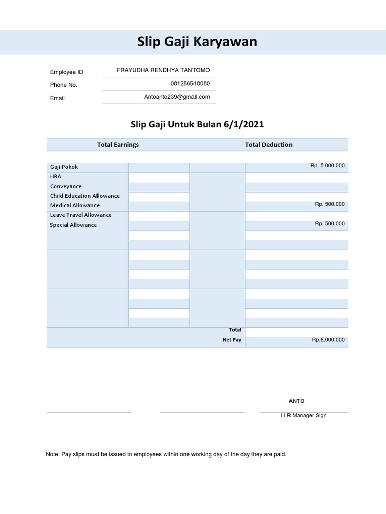 Gratis Contoh Slip Gaji Karyawan Sederhana Dalam Word PDF