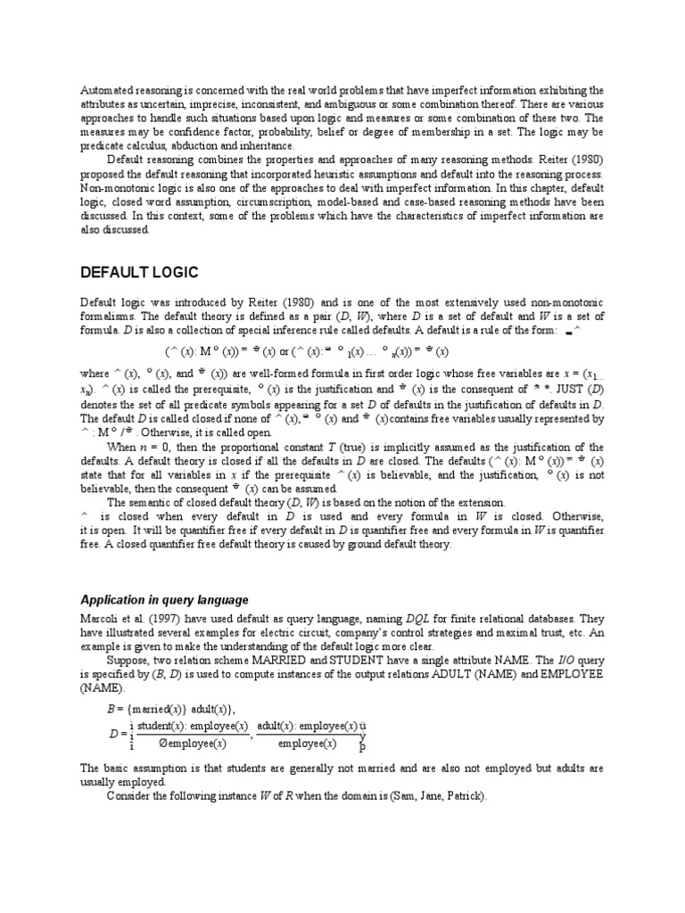 Default Logic: Application in Query Language | PDF | Mathematical Logic ...