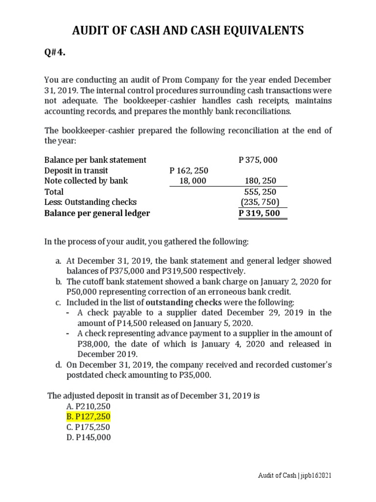 Audit Cash q4 | PDF | Finance & Money Management