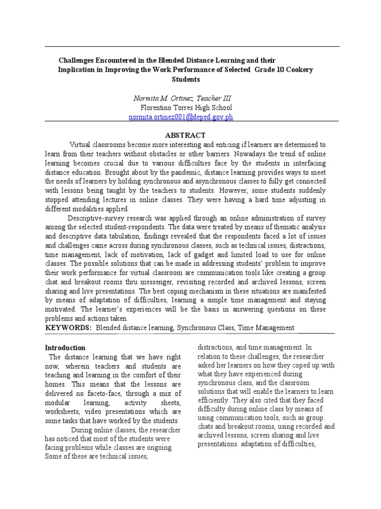 Challenges Encountered in The Blended Distance Learning and Their ...