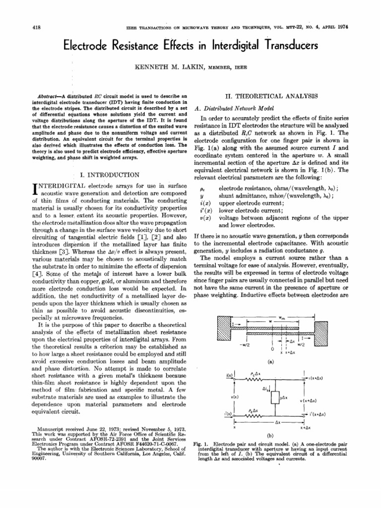 Electrode Resistance in IDT Transducers | PDF | Electrical Resistivity ...