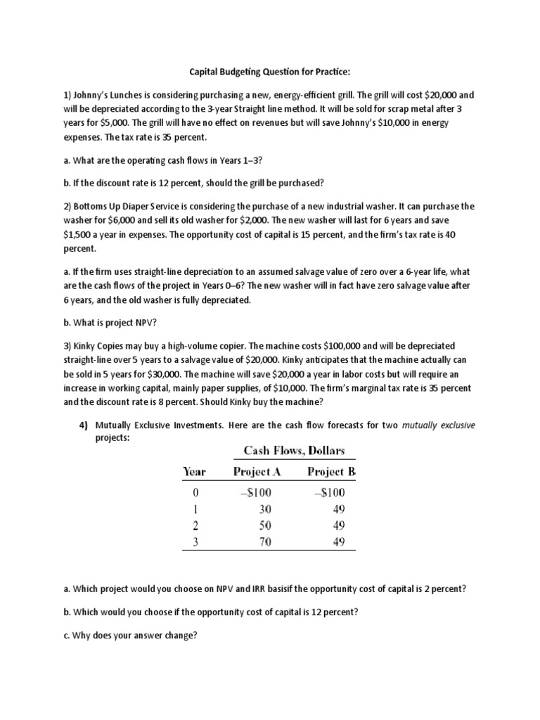 Capital Budgeting Practice Problems | PDF | Depreciation | Net Present ...