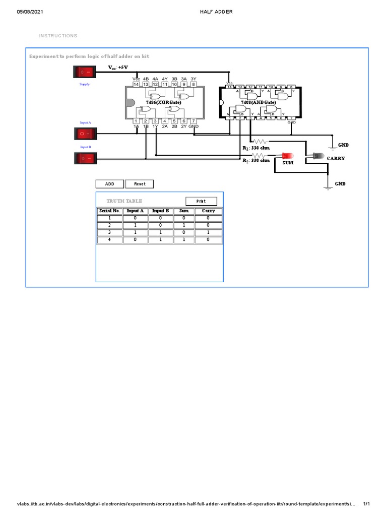 Instructions: Experiment To Perform Logic of Half Adder On Kit | PDF