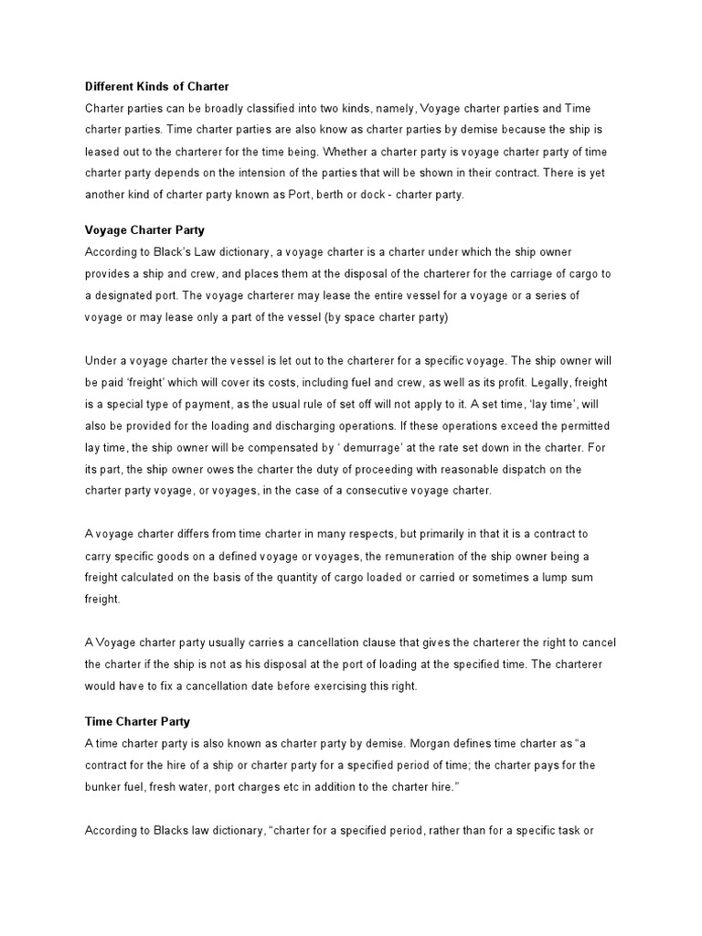Types of Charter Parties Explained | PDF | Common Law | Law Of Obligations