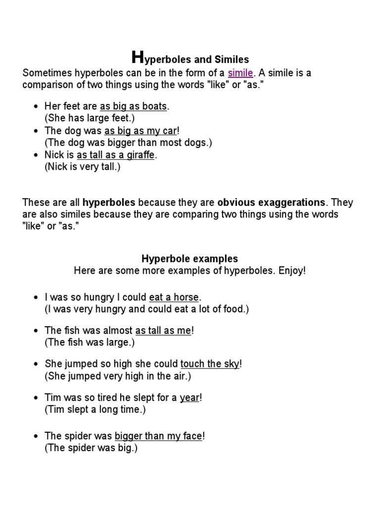 Hyperboles - Similes - Exaggerations For English Learning | PDF ...