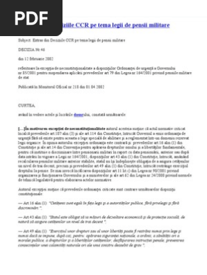 Extras Din Deciziile Curtii Constitutionale A Romaniei Pe Tema Legii Pensiilor Militare
