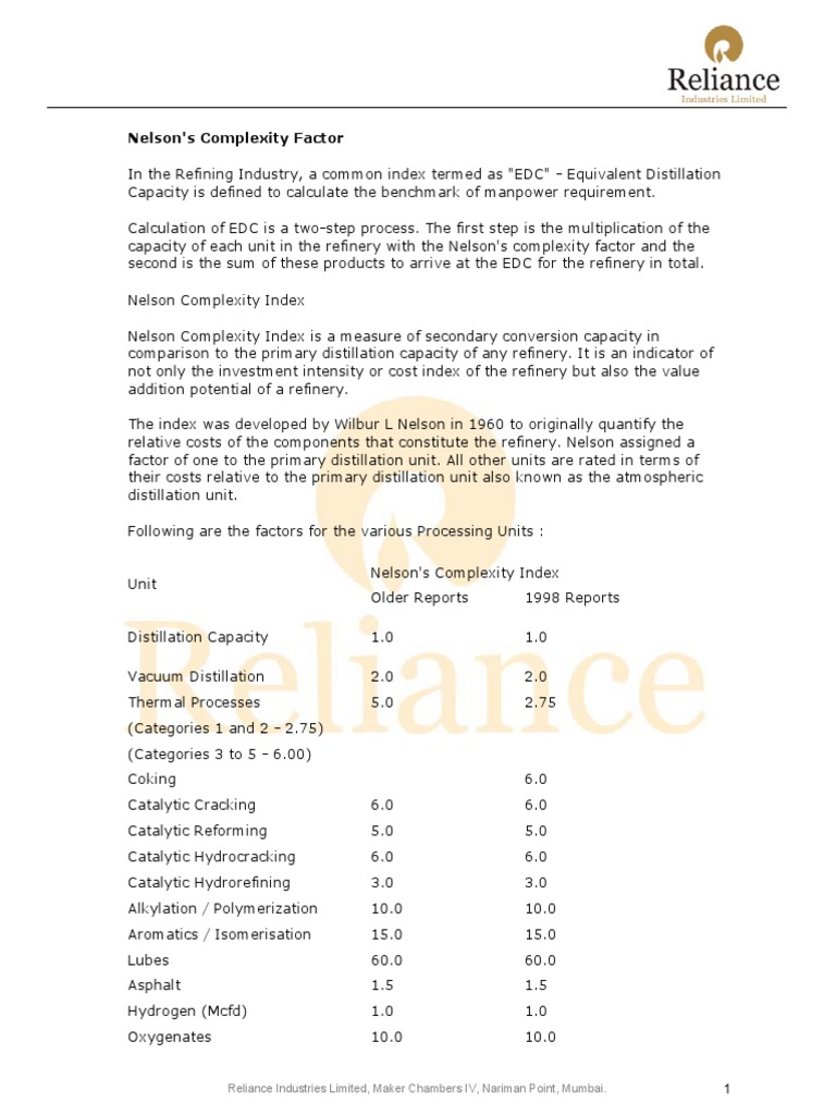 Nelson Complexity Index Overview | PDF | Oil Refinery | Cracking ...