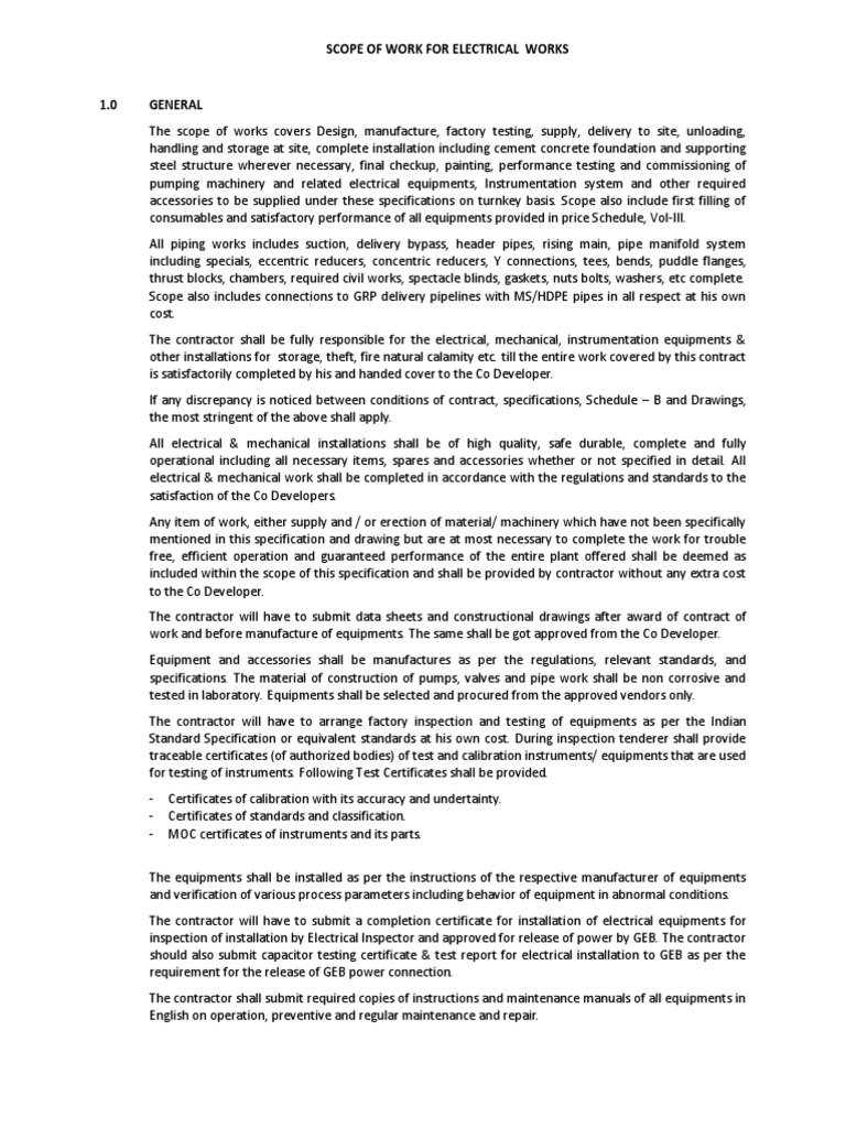 Electrical Works Scope of Work Template | PDF | Fuse (Electrical ...