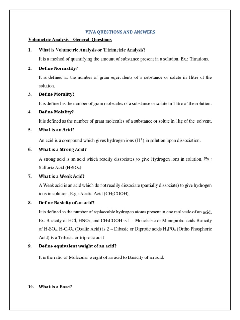 Lab Viva Questions and Answers | PDF | Reaction Rate | Adsorption