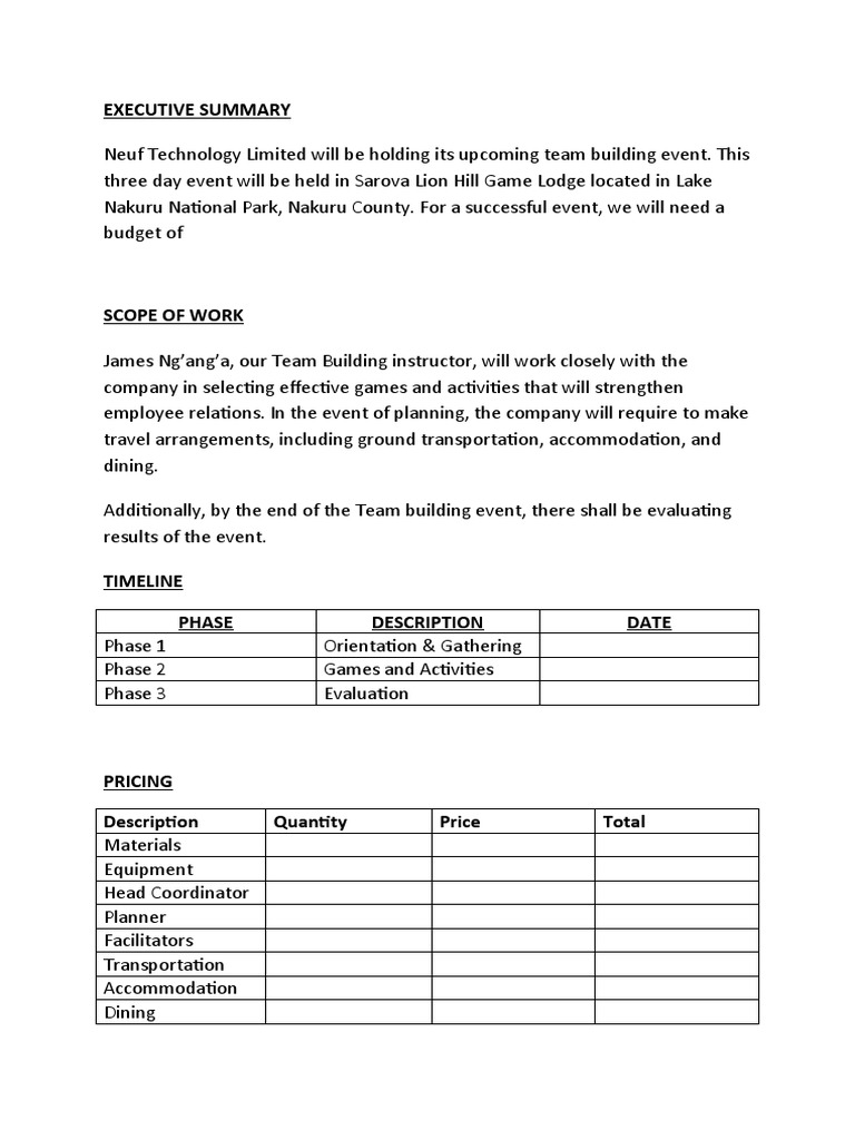 Neuf Technology Team Building Event Plan | PDF
