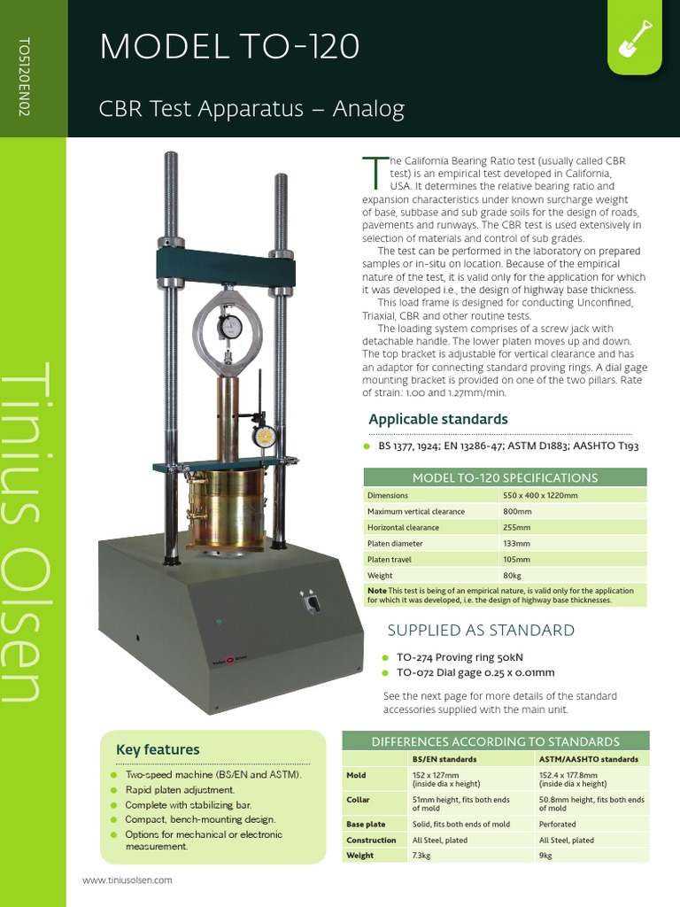 MODEL TO-120: CBR Test Apparatus - Analog | PDF