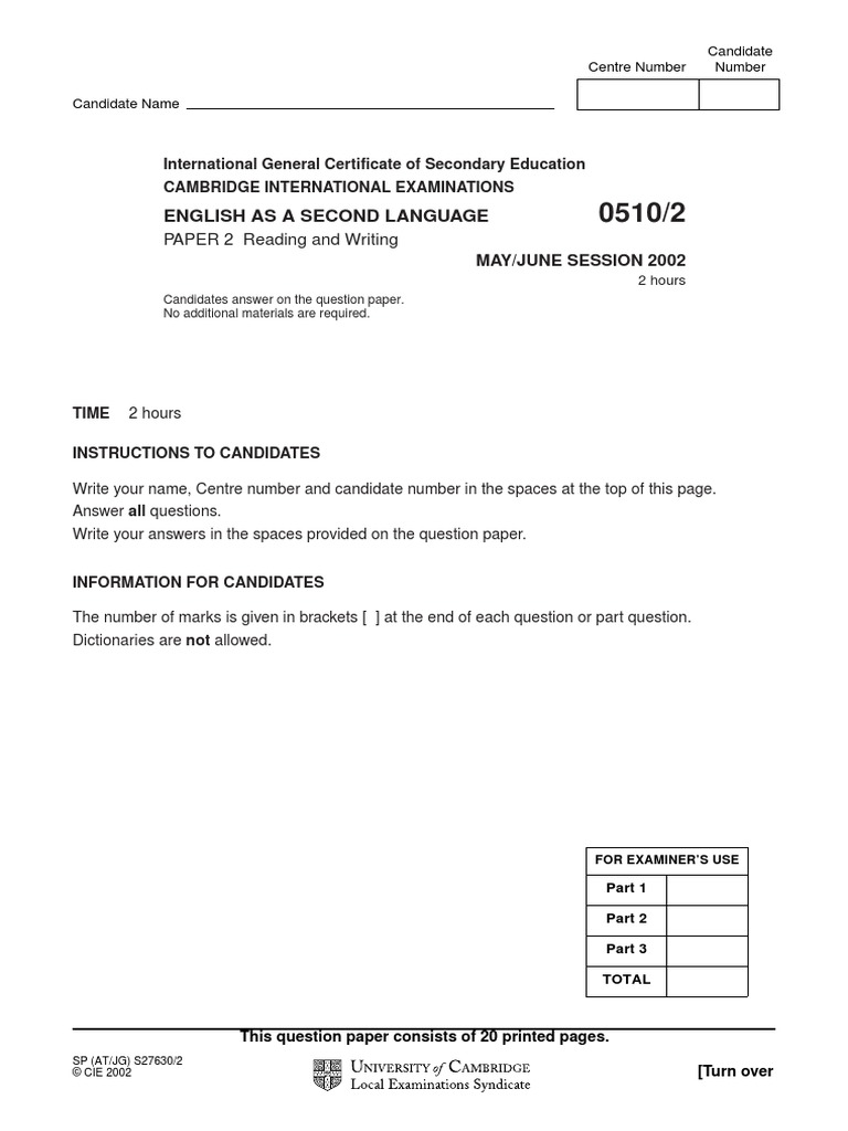 English As A Second Language PAPER 2 Reading and Writing PDF Perfume