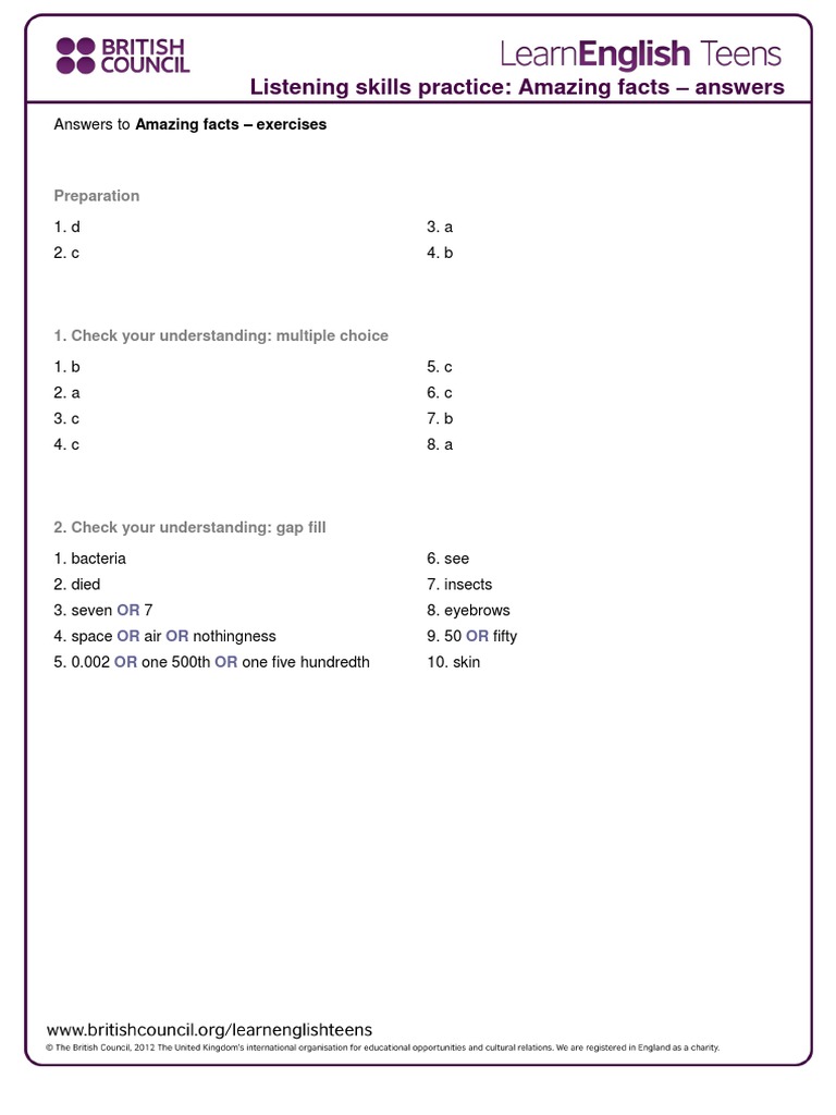 Amazing Facts - Answers 1 | PDF | Teaching Methods & Materials ...