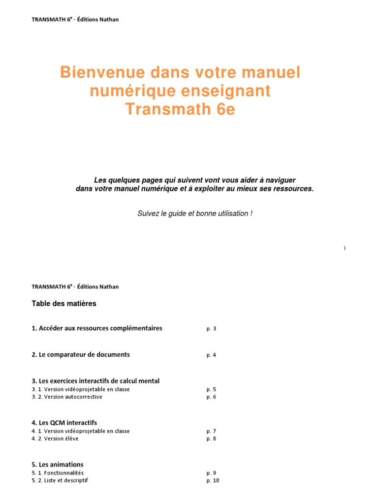 Corrige Transmath 6eme 2016 Pdf Gratuit Bienvenue Dans Votre Manuel Numérique Enseignant Transmath 6e | PDF |  Division | Nombre