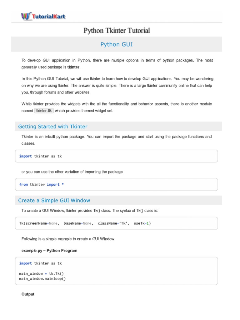 Python Tkinter Tutorial - Tkinter | PDF