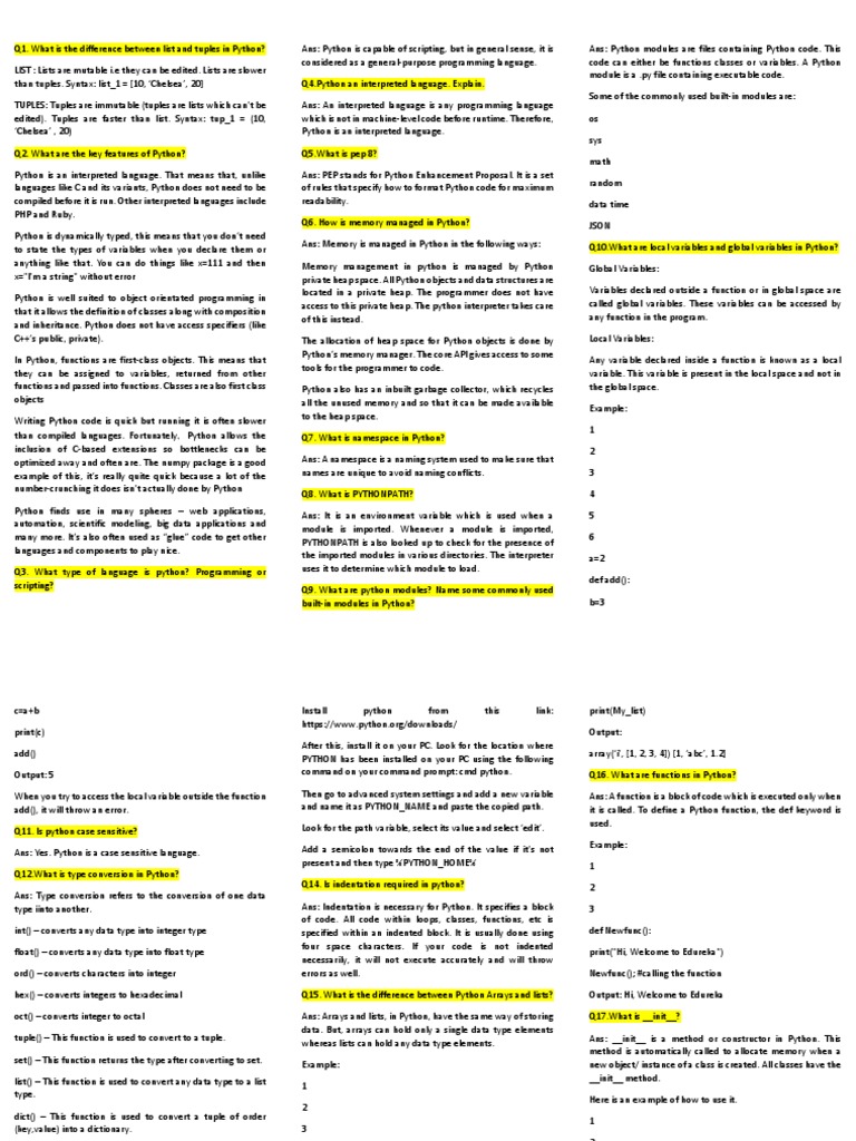 Python VIVA QnA | PDF | Python (Programming Language) | Variable ...