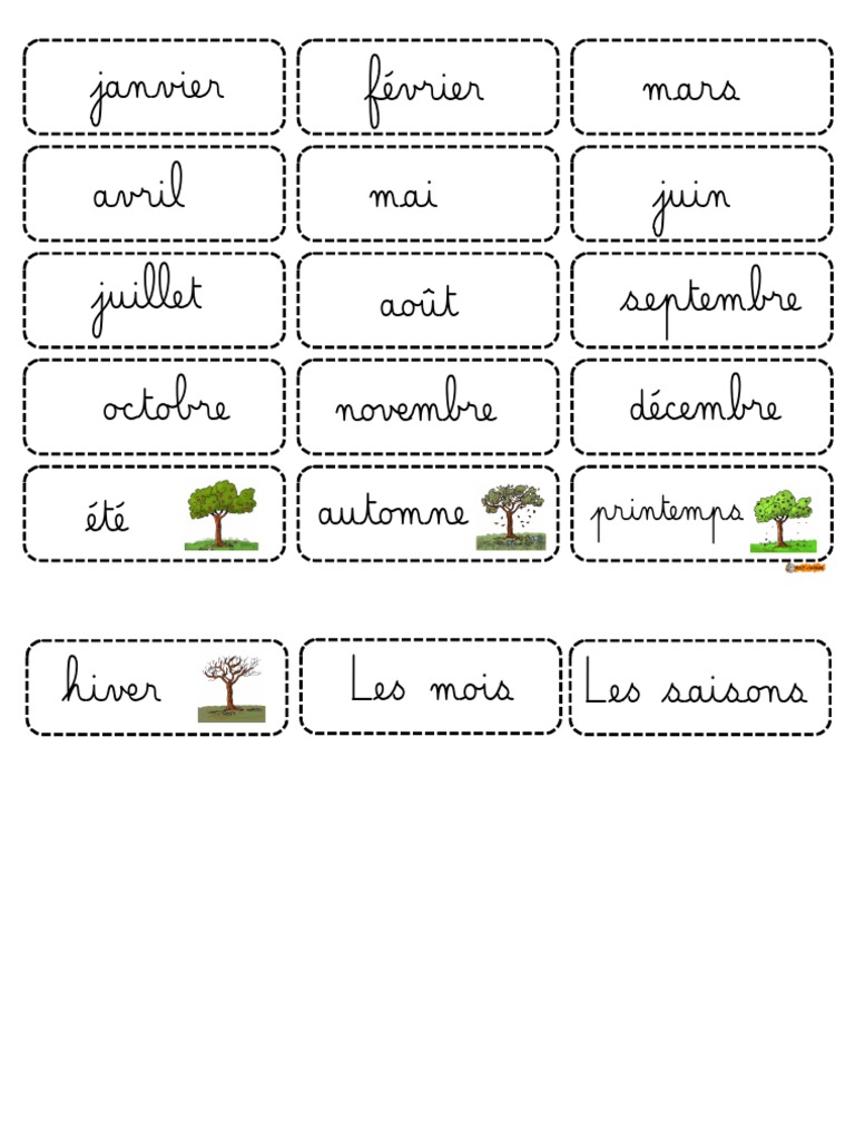 Les Mois De L année Exercices Pdf Mots Mois Saisons Cursive BDG 2017 | PDF