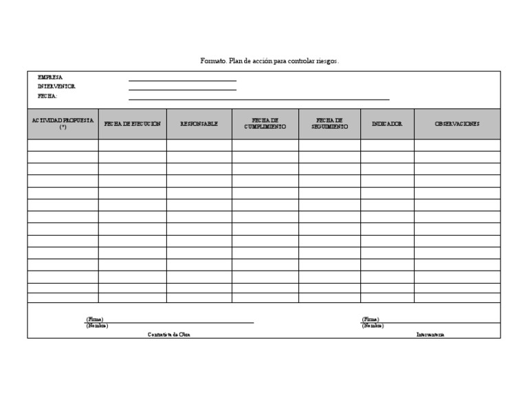 Plan de Acción para Control de Riesgos | PDF