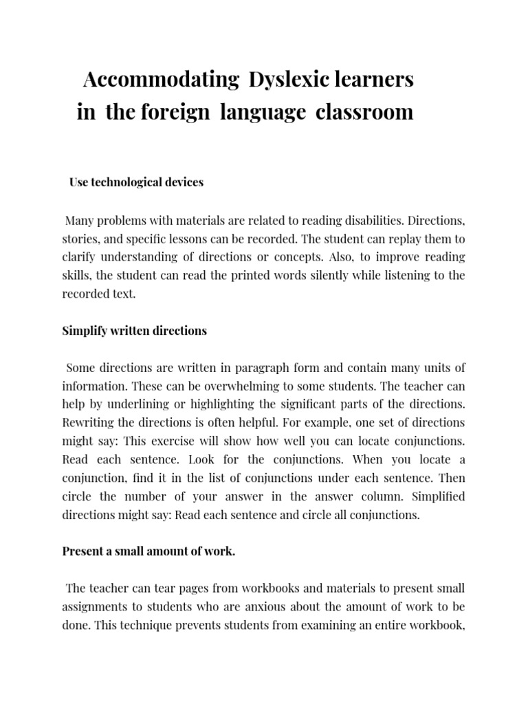Dyslexic Learners For A Foreign Language Class PDF
