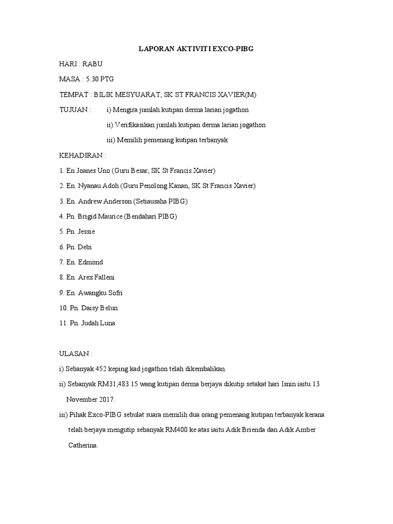 Laporan Aktiviti Exco-Pibg | PDF