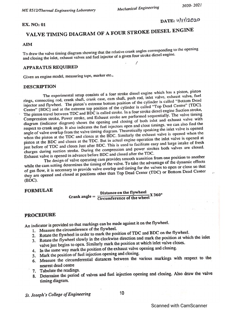 Valve Timing Diagram For Four Stroke Diesel Engine | PDF