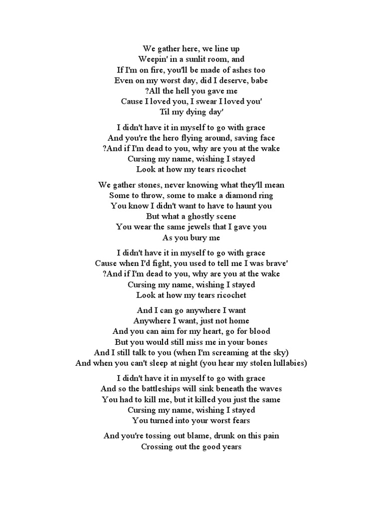 My Tears Ricochet Lyrics Pdf