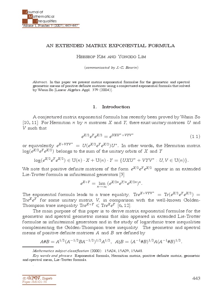 An Extended Matrix Exponential Formula | PDF | Matrix (Mathematics) |  Geometry