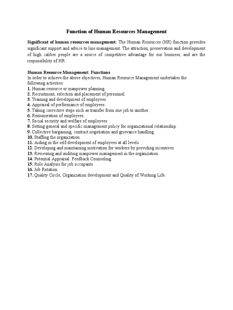 Function of Human Resources Management | PDF | Business