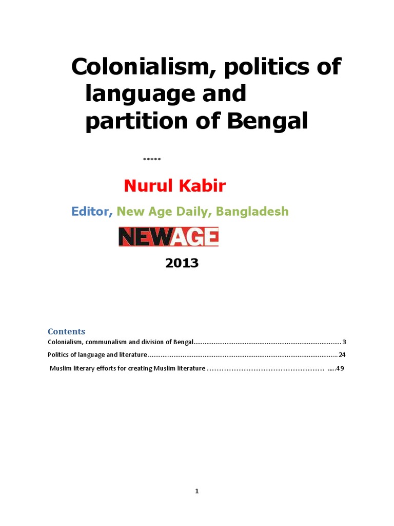 Colonialism Politics of Language and Partition of Bengal | PDF | Partition  Of India | Muhammad Ali Jinnah