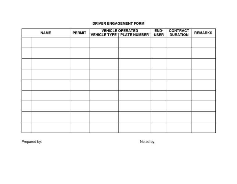 Driver Engagement Form Sample | PDF