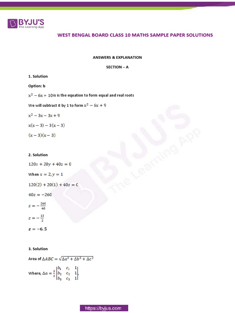 WB Class 10 Maths Solutions Guide | PDF | Integral | Equations