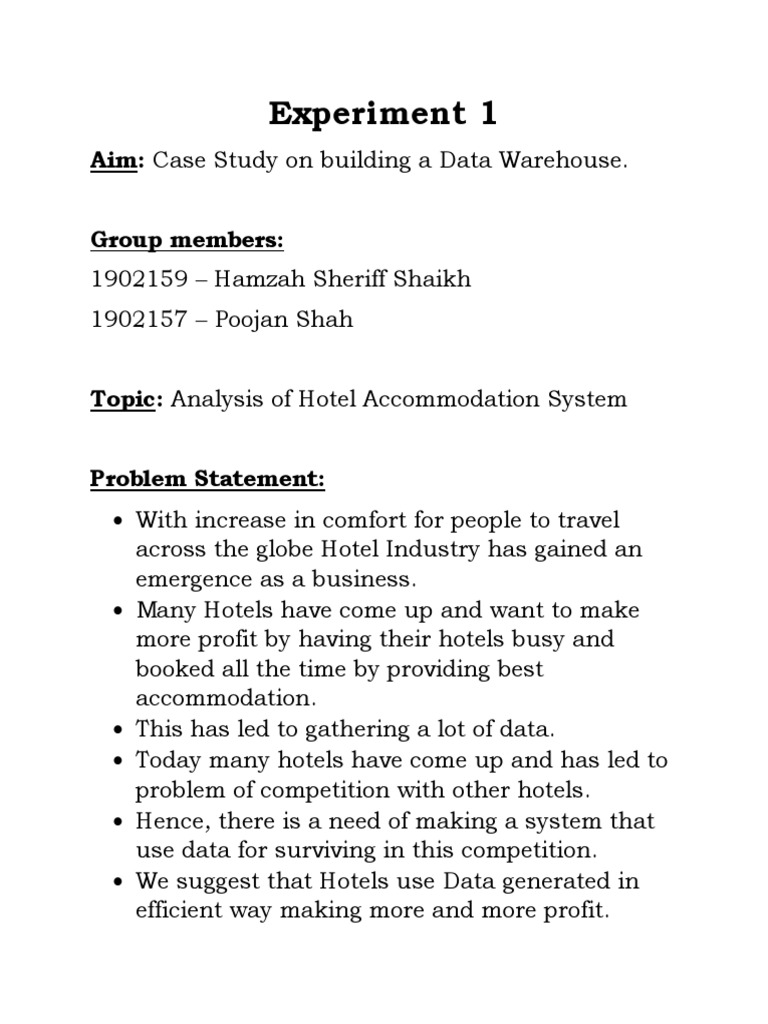 Data Warehouse Case Study for Hotels | PDF
