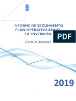 Informe de Seguimiento Plan Operativo Anual de Inversión 2019 Corte 31 Dic 2019