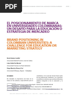 El Posicionamiento de Marca en Universidades Colombianas: Un Desafío para La Educación O Estrategia de Mercadeo