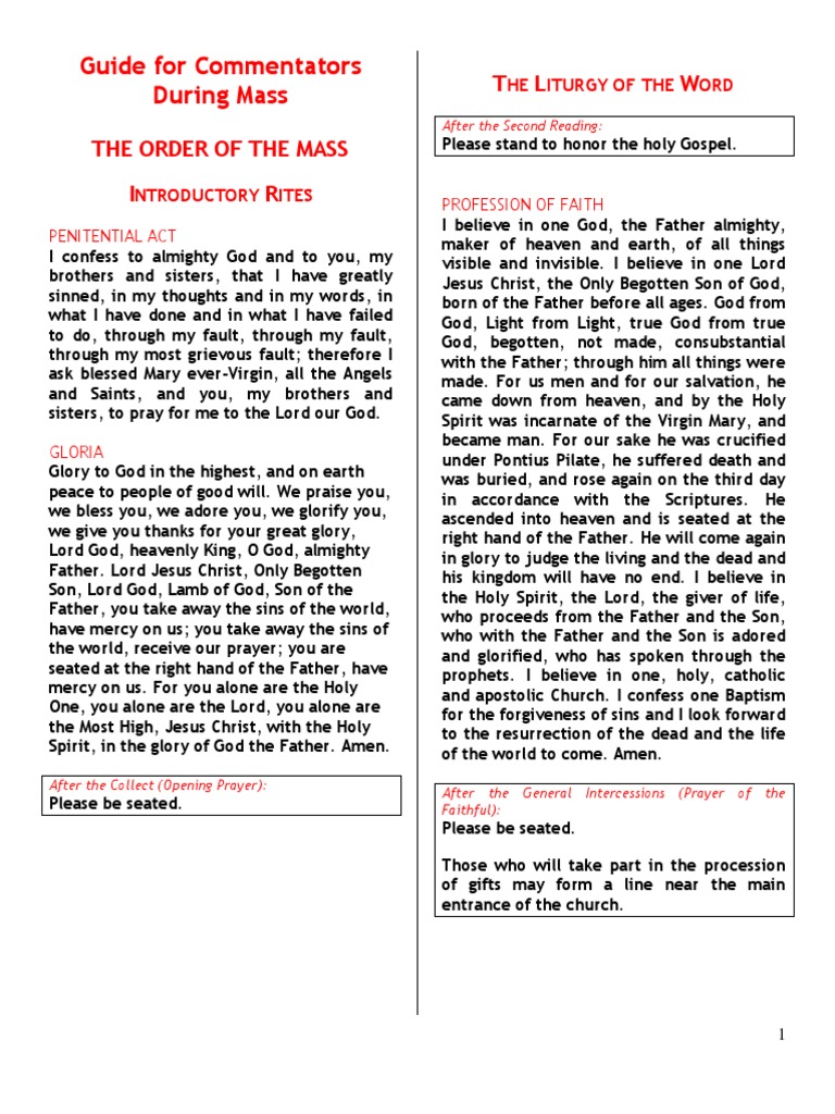 Commentator's Guide for Holy Mass | PDF | God The Father | Glory (Religion)