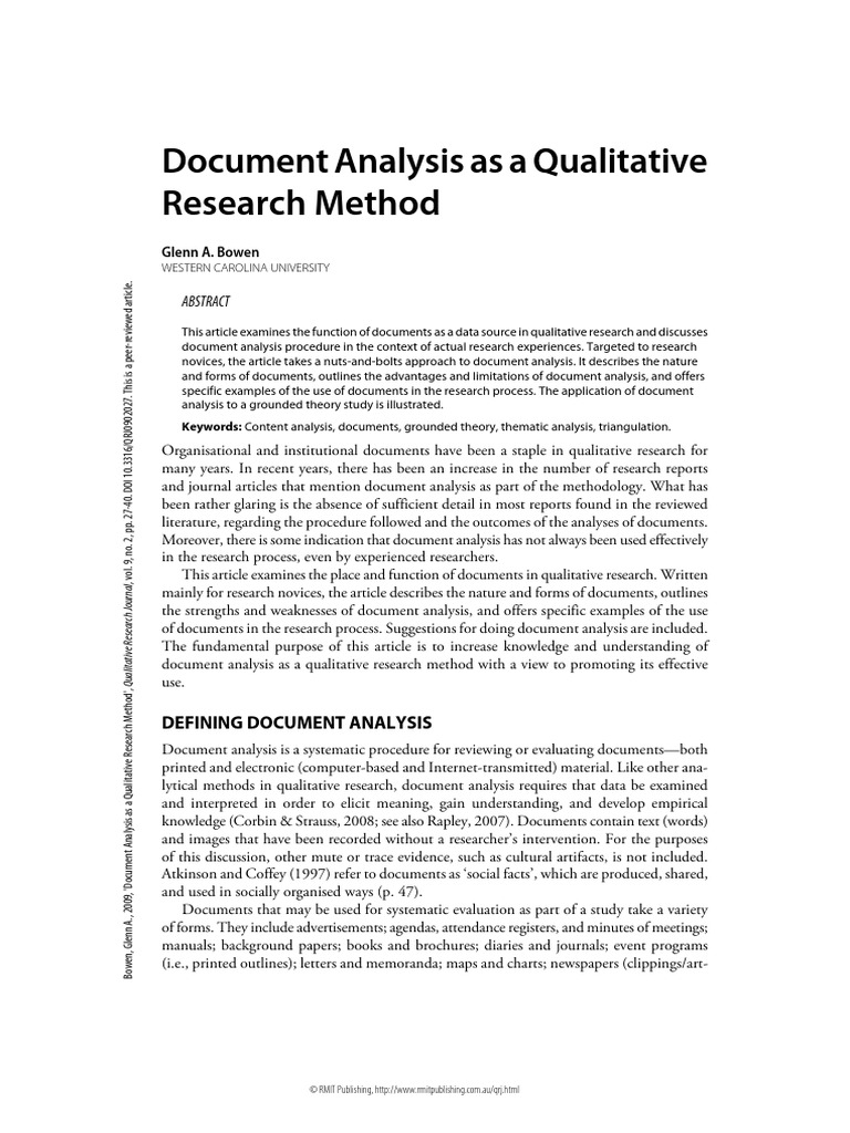 Document Analysis As A Qualitative Research Method | PDF | Qualitative ...