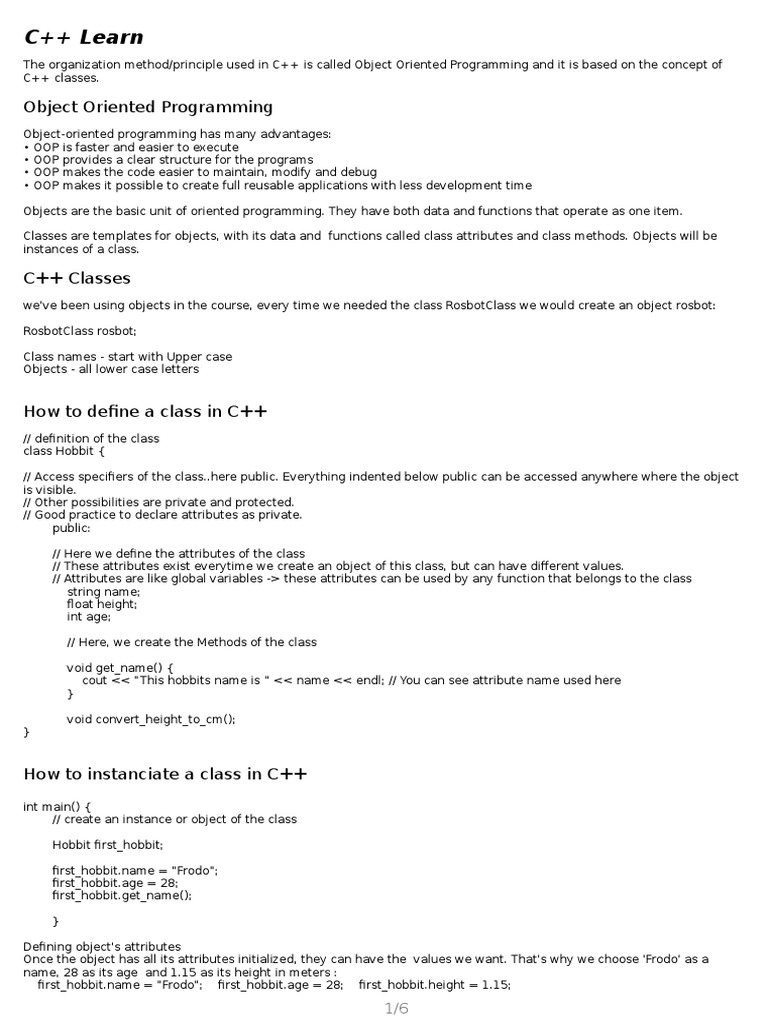 C++ Learn: Object Oriented Programming | PDF | Class (Computer ...