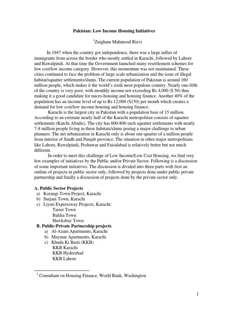 Pakistan Low-Income Housing Initiatives | PDF | Public–Private ...