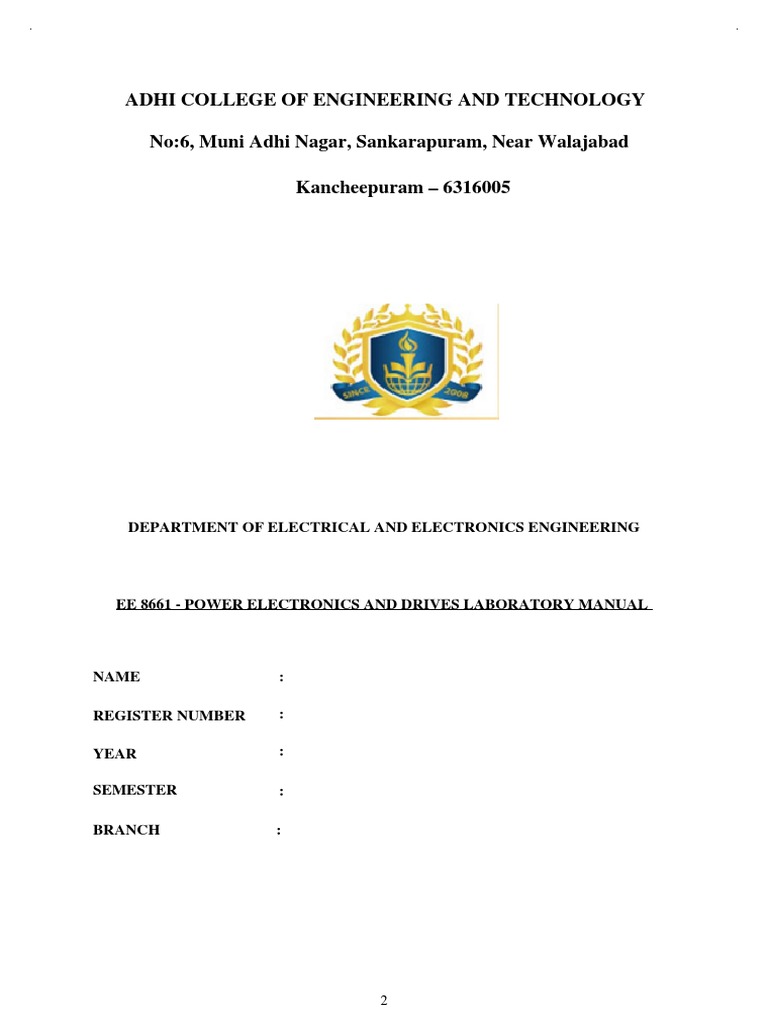 Ee8661 Power Electronics and Drives Lab Manual PDF Power Inverter