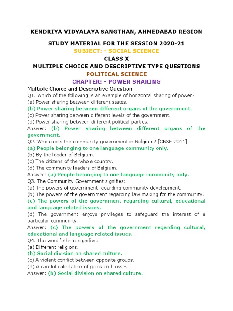Political Science Class 10 Study Material | PDF | Government | Policy