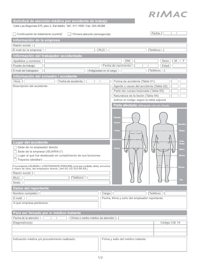 Ficha de Atencion SCTR Salud - Rimac | PDF