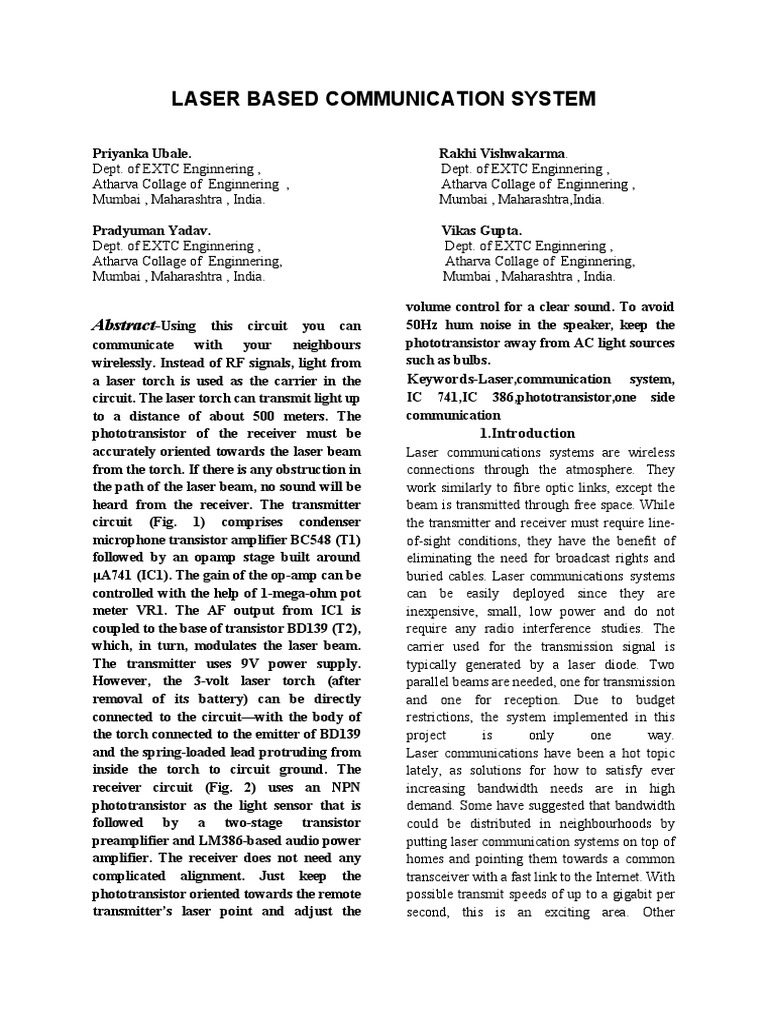Laser Communication System Overview | PDF | Amplifier | Operational ...