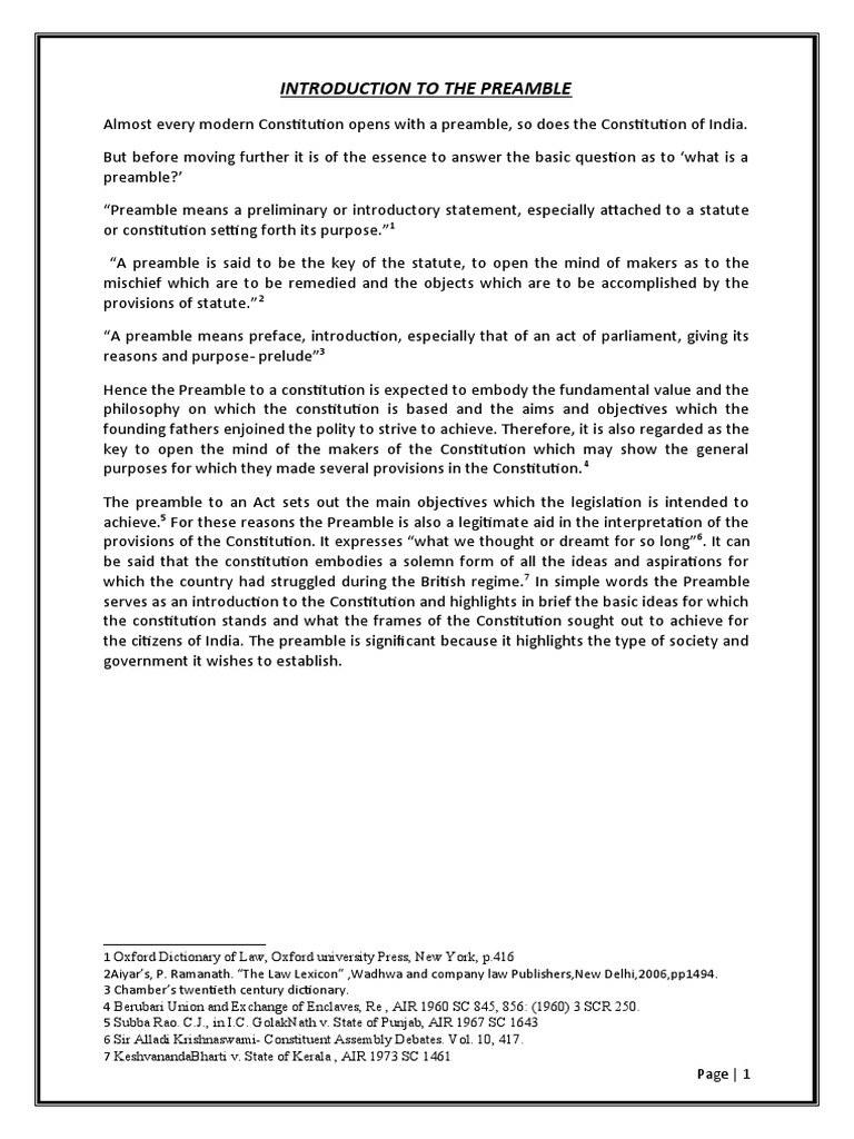 Introduction To The Preamble: Page - 1 | PDF | Constitution | Supreme ...