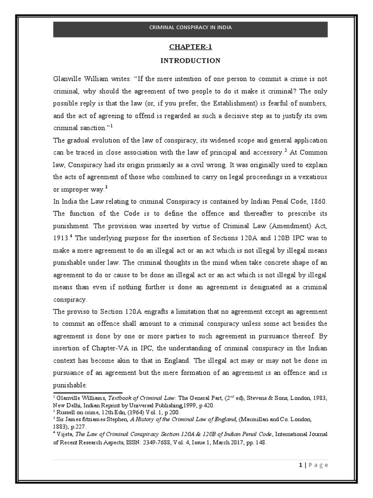 Chapter 1 Criminal Conspiracy In India Pdf Conspiracy Criminal