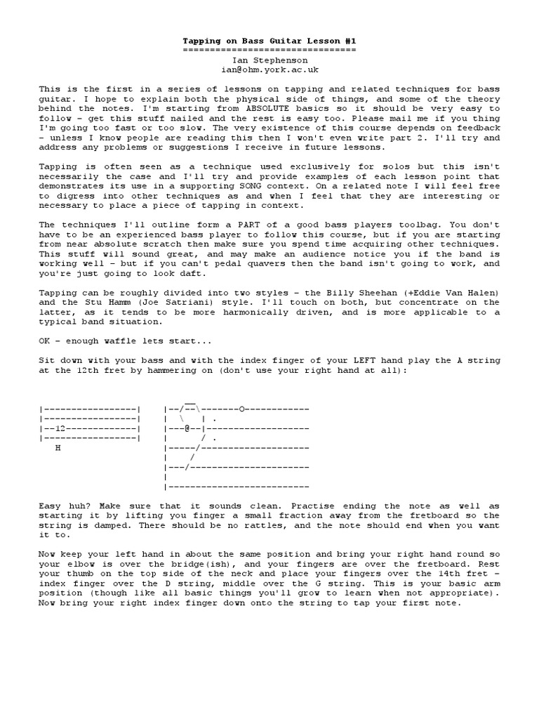 Tapping On Bass Guitar Lesson 1 PDF Harmony Interval (Music)