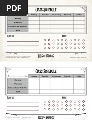 Kids on Brooms Class Sched