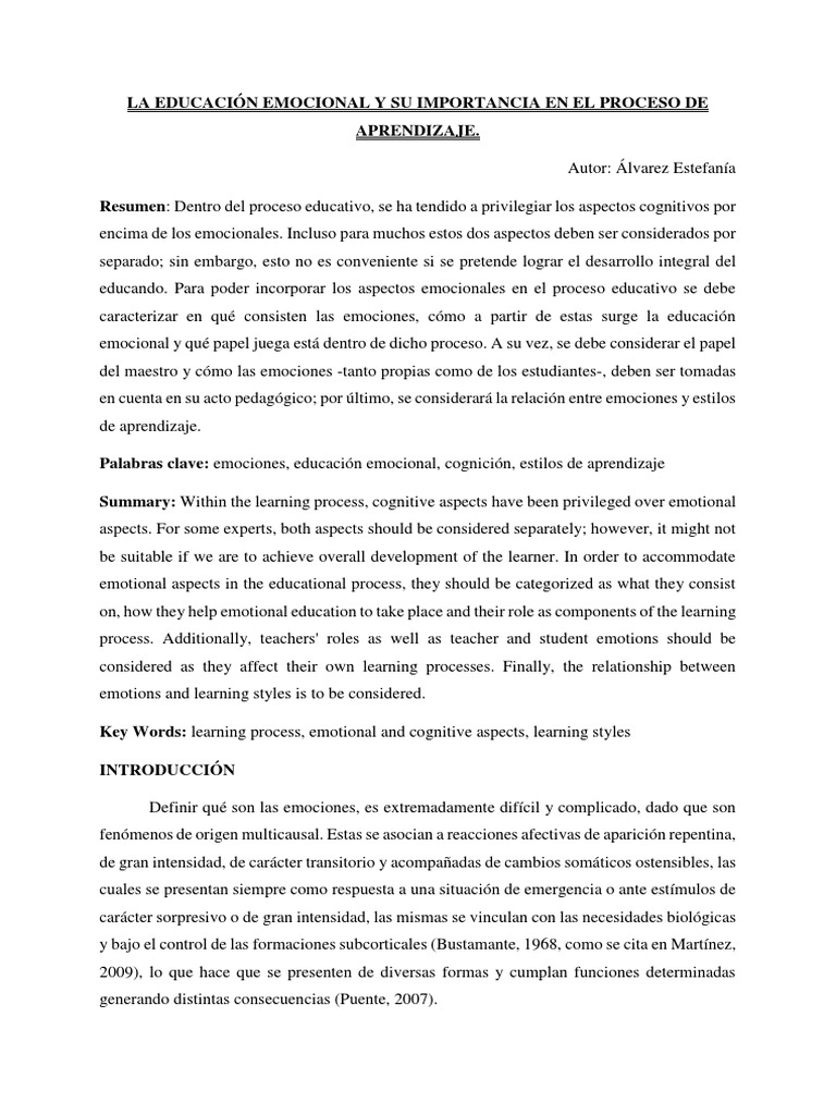 Educación Emocional en el Aprendizaje | PDF | Las emociones | Racionalidad