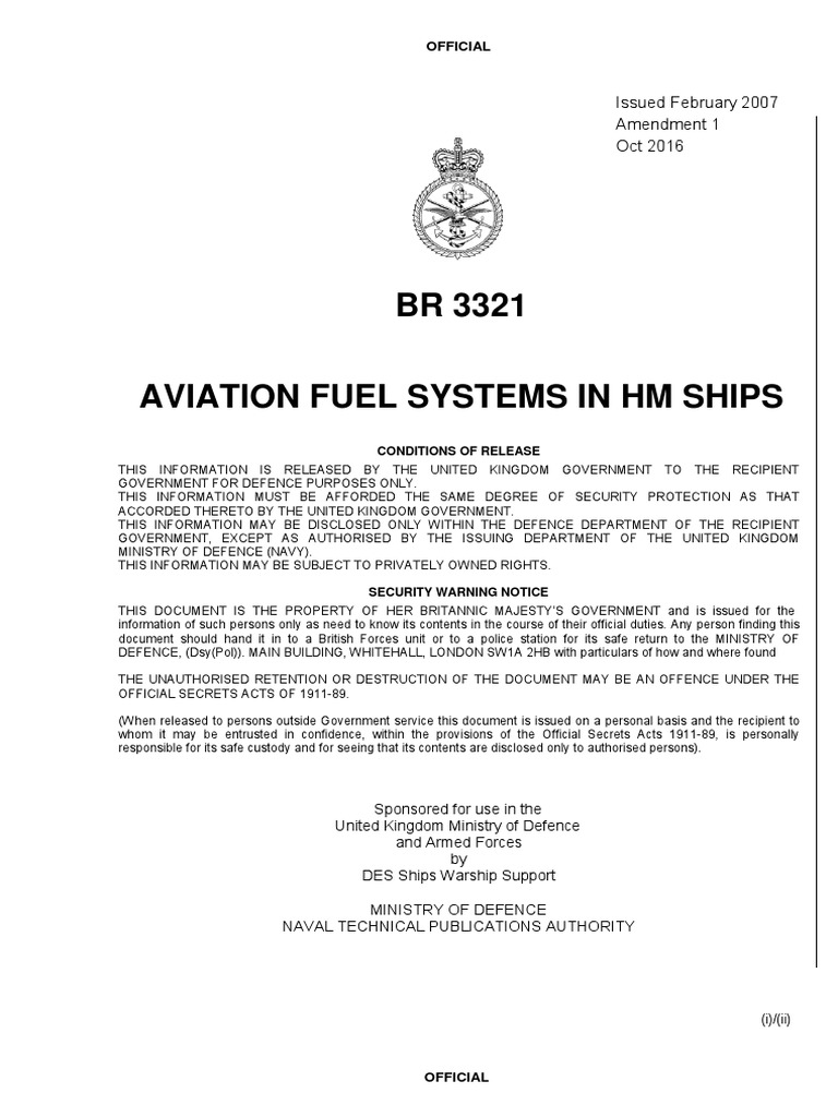 BR 3321 (Aviation Fuel Systems in HM Ships) Feb07001 PDF Jet Fuel Personal Protective